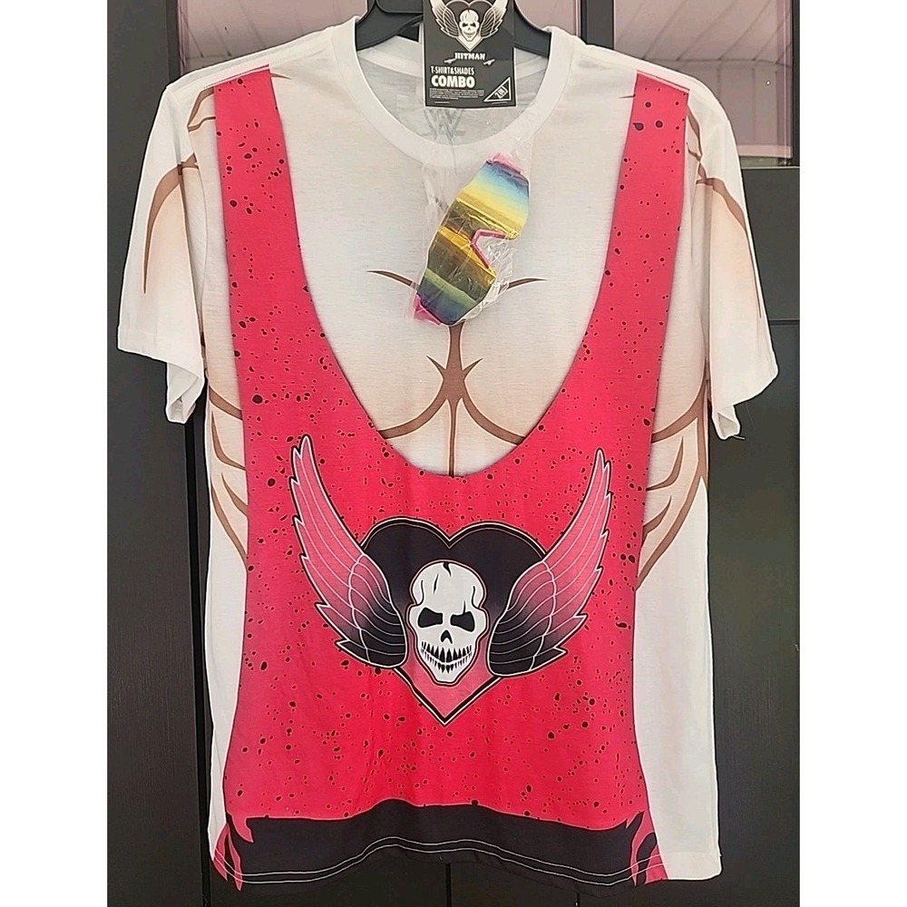 WWE Men's S Medium Bret Hart Halloween Graphic Costume‎ T-shirt & Sunglasses